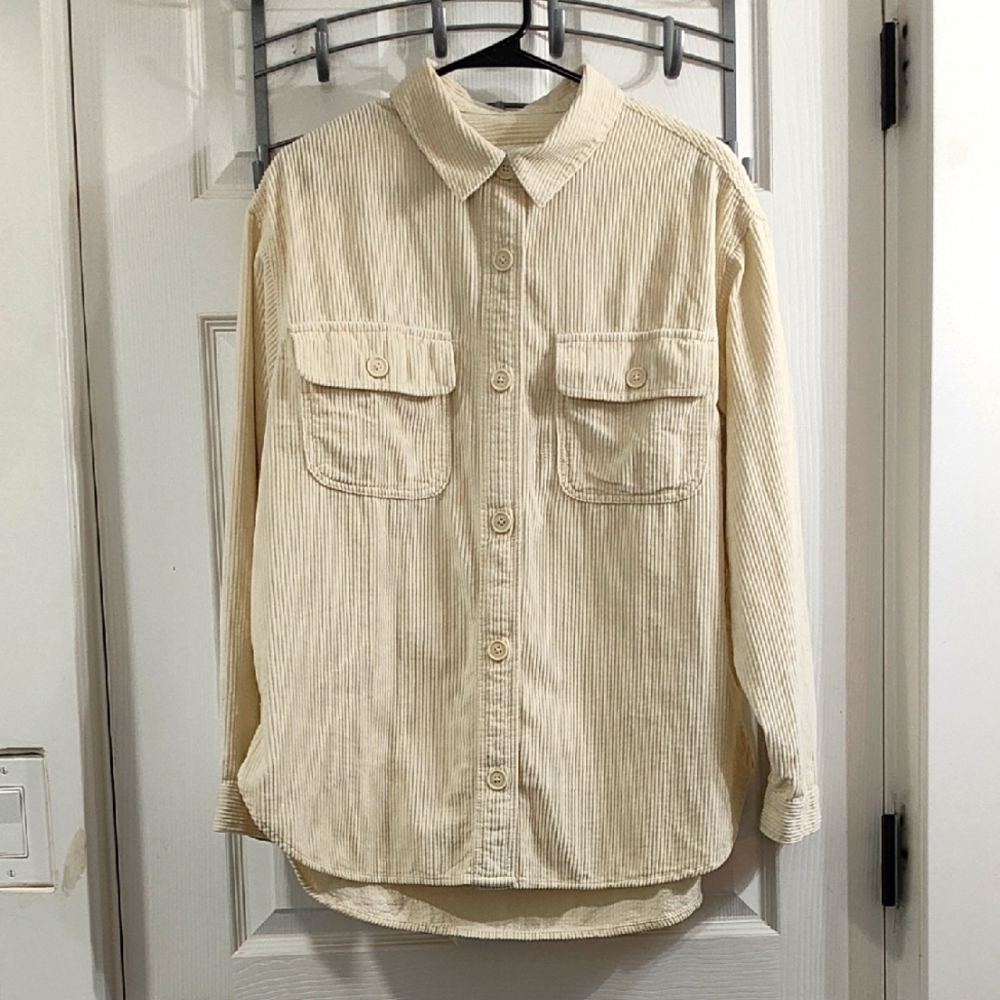 American Eagle Cream Corduroy Button-Up Shirt